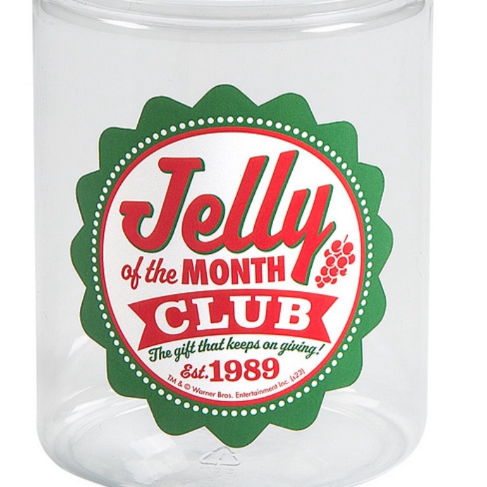Christmas Vacation Jelly of the month gift container. Plastic. 4 1/2" x 3" diam.